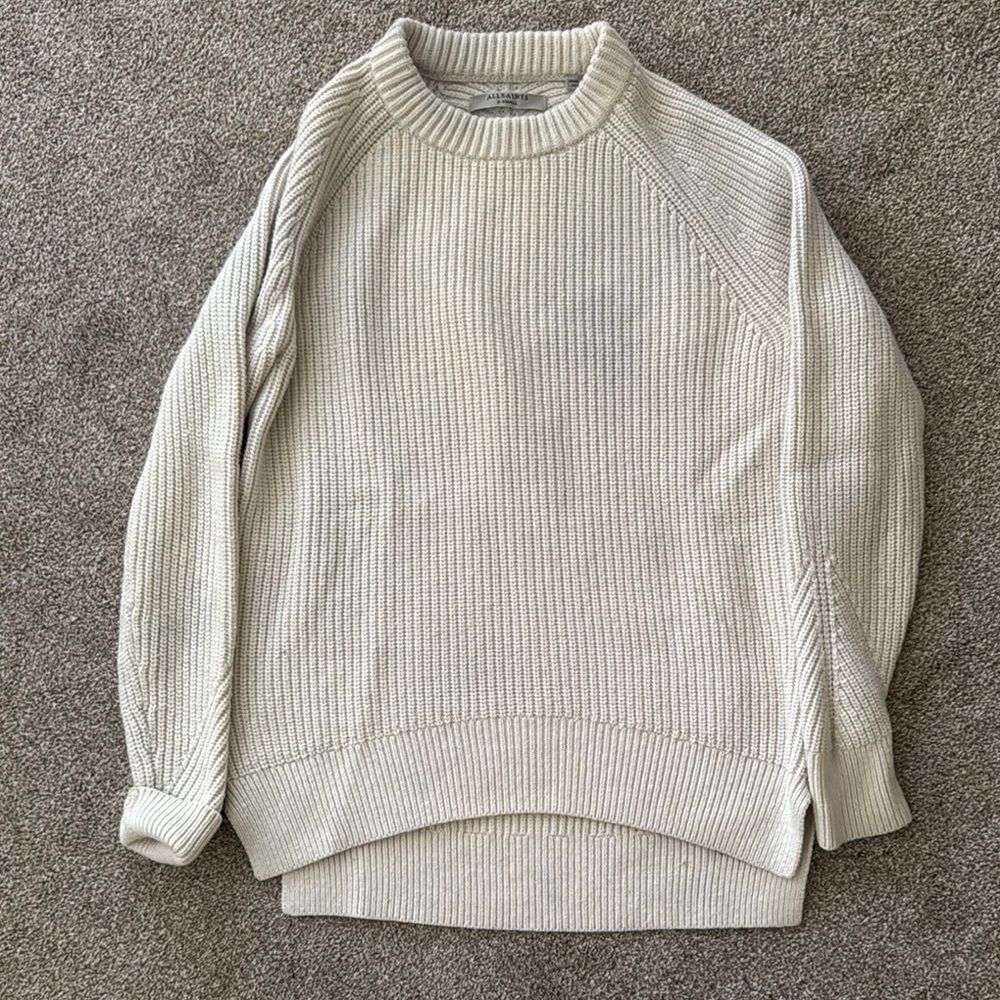All Saints Cream Cowl Neck Sweater with Ribbed Texture